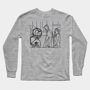 Distracted Boyfriend Meme Sci Fi Astronaut Goose Line Drawing Long Sleeve T-Shirt